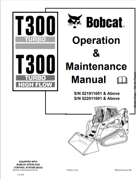BOBCAT T300 TURBO, T300 TURBO HIGH FLOW OPERATION AND MAINTENANCE MANUAL 6901935 PDF