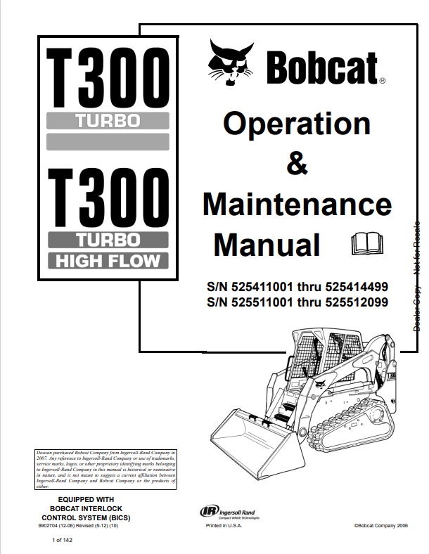 BOBCAT T300 TURBO, T300 TURBO HIGH FLOW OPERATION AND MAINTENANCE MANUAL 6902704 PDF