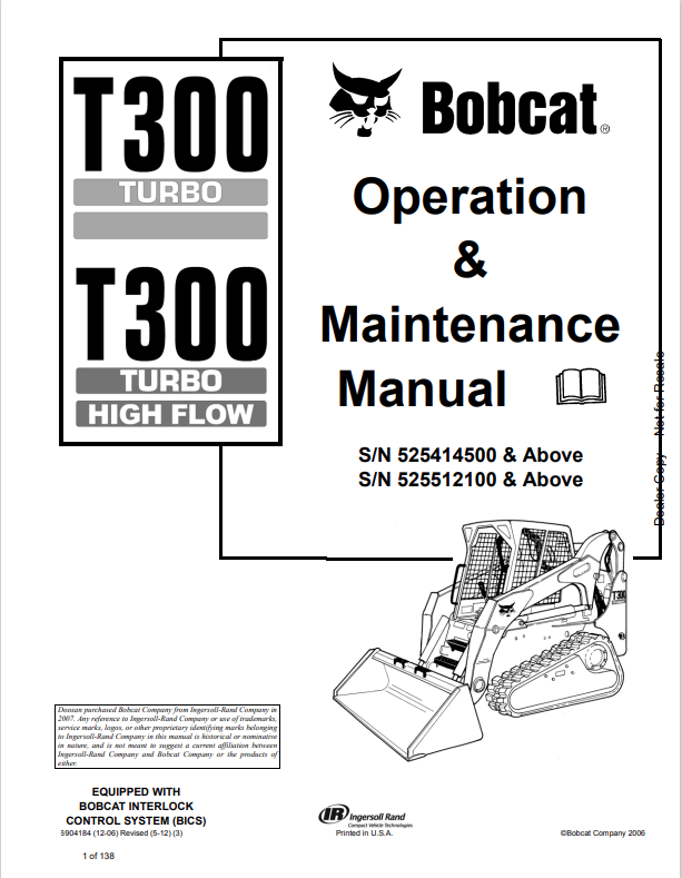 BOBCAT T300 TURBO, T300 TURBO HIGH FLOW OPERATION AND MAINTENANCE MANUAL 6904184 PDF