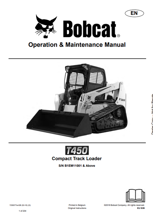 BOBCAT T450 COMPACT TRACK LOADER OPERATION AND MAINTENANCE MANUAL 7250077 PDF