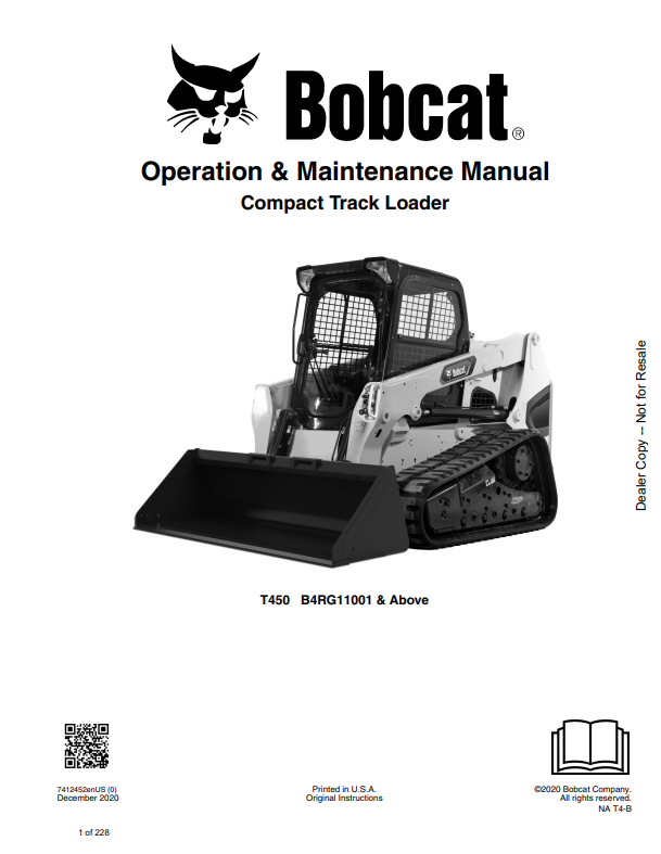 BOBCAT T450 COMPACT TRACK LOADER OPERATION AND MAINTENANCE MANUAL 7412452 PDF