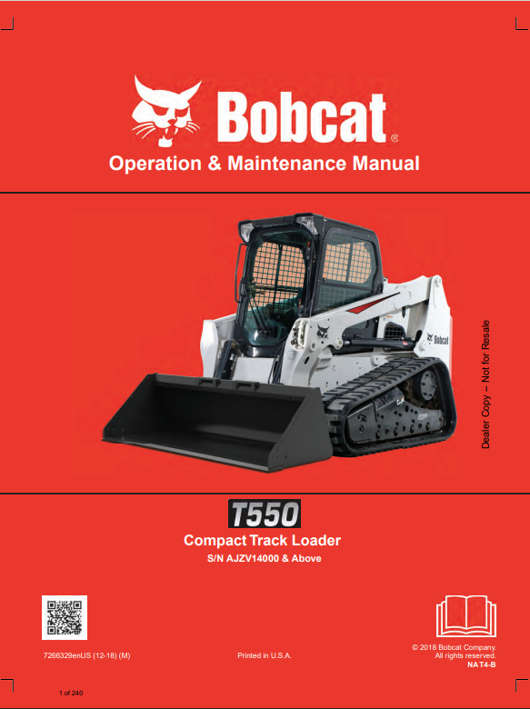 BOBCAT T550 COMPACT TRACK LOADER OPERATION AND MAINTENANCE MANUAL 7266329 PDF