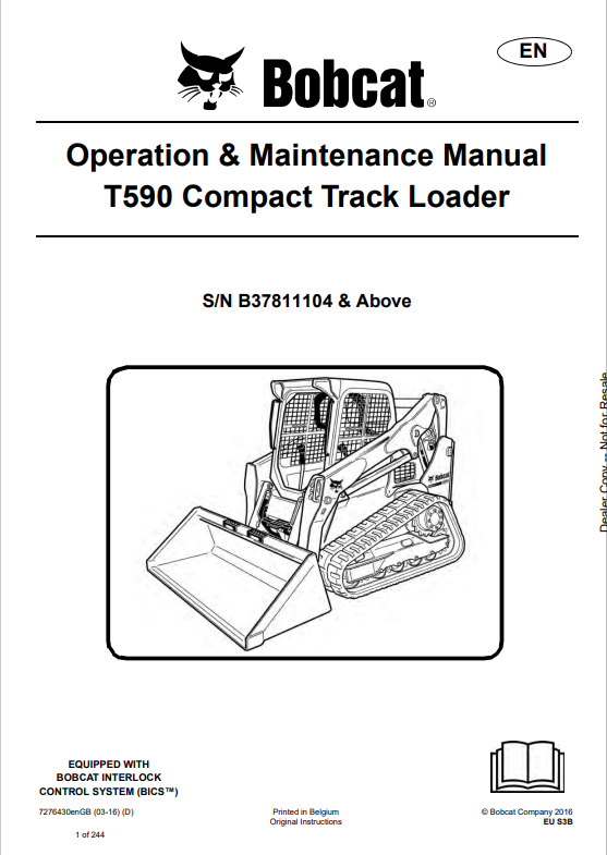BOBCAT T590 COMPACT TRACK LOADER OPERATION AND MAINTENANCE MANUAL 7276430 PDF