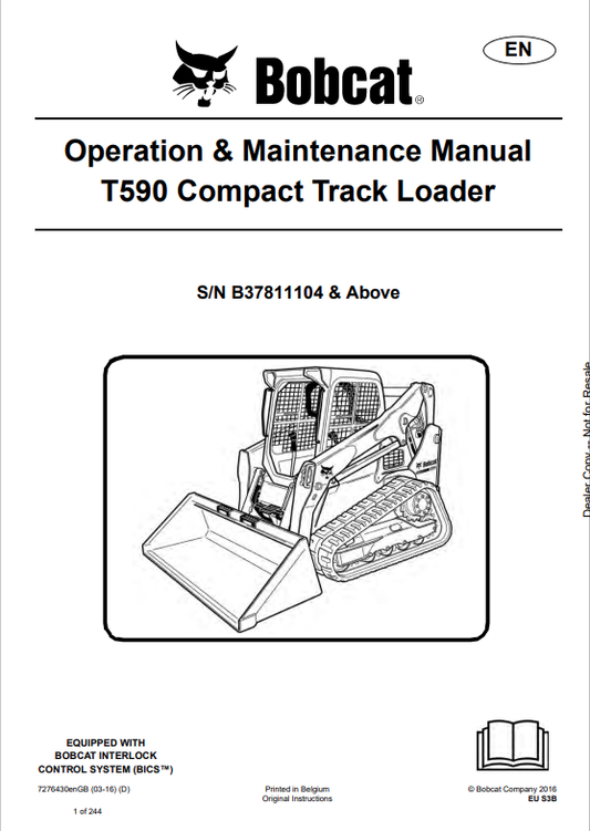 BOBCAT T590 COMPACT TRACK LOADER OPERATION AND MAINTENANCE MANUAL 7276430 PDF