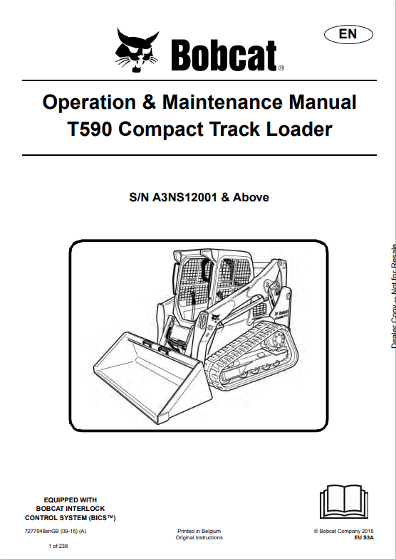 BOBCAT T590 COMPACT TRACK LOADER OPERATION AND MAINTENANCE MANUAL 7277048 PDF