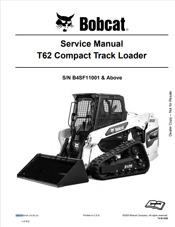 BOBCAT T62 COMPACT TRACK LOADER SERVICE MANUAL PDF