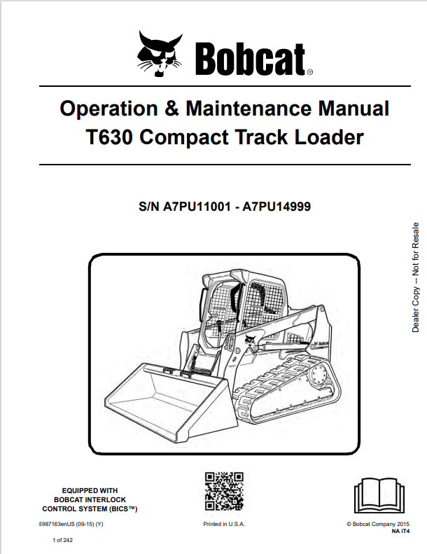 BOBCAT T630 COMPACT TRACK LOADER OPERATION AND MAINTENANCE MANUAL 6987163 PDF