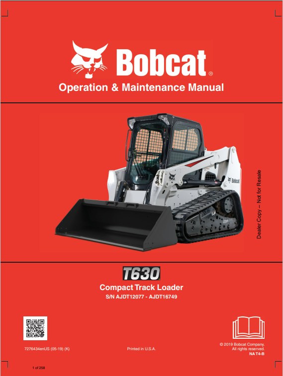 BOBCAT T630 COMPACT TRACK LOADER OPERATION AND MAINTENANCE MANUAL 7276434 PDF