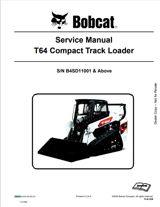 BOBCAT T64 COMPACT TRACK LOADER SERVICE MANUAL PDF