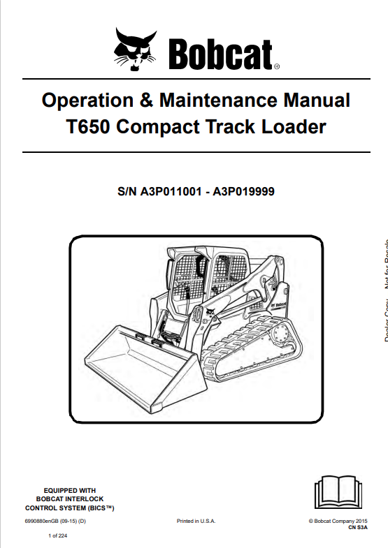 BOBCAT T650 COMPACT TRACK LOADER OPERATION AND MAINTENANCE MANUAL 6990880 PDF