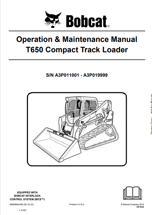 BOBCAT T650 COMPACT TRACK LOADER OPERATION AND MAINTENANCE MANUAL 6990880 PDF