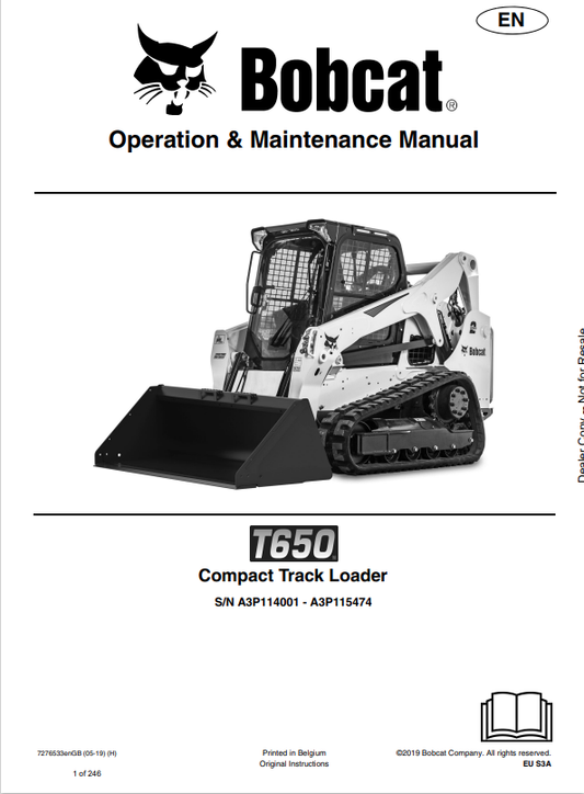 BOBCAT T650 COMPACT TRACK LOADER OPERATION AND MAINTENANCE MANUAL 7276533 PDF
