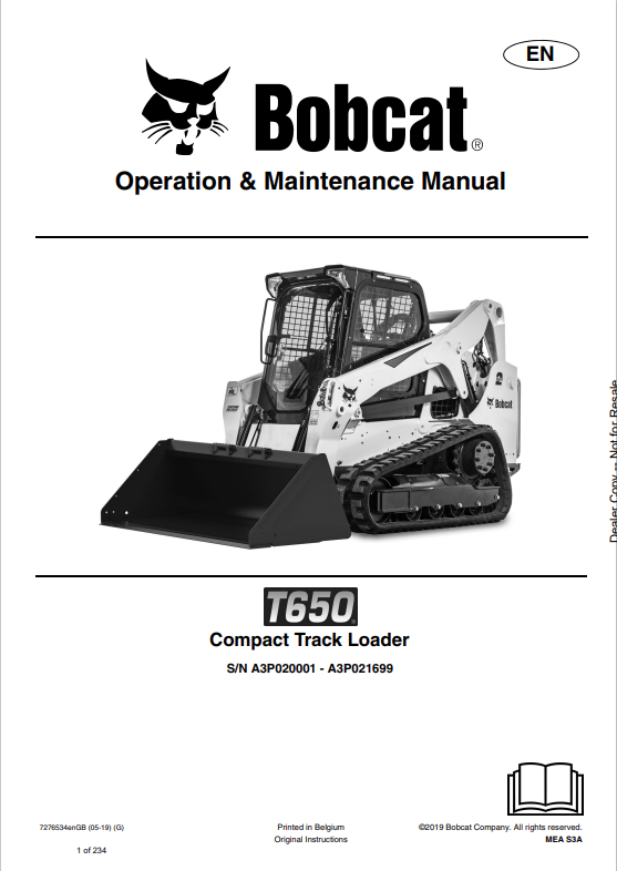 BOBCAT T650 COMPACT TRACK LOADER OPERATION AND MAINTENANCE MANUAL 7276534 PDF