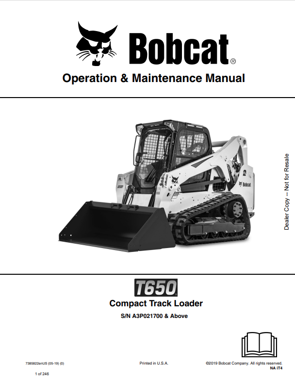 BOBCAT T650 COMPACT TRACK LOADER OPERATION AND MAINTENANCE MANUAL 7385822 PDF