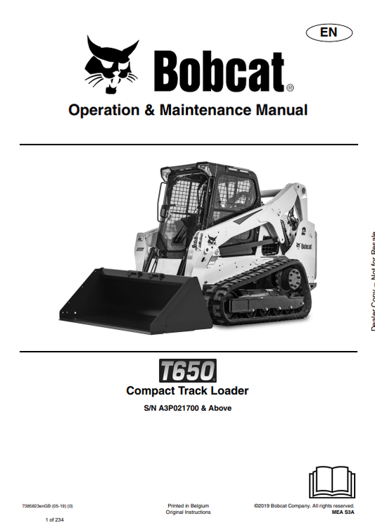 BOBCAT T650 COMPACT TRACK LOADER OPERATION AND MAINTENANCE MANUAL 7385823 PDF