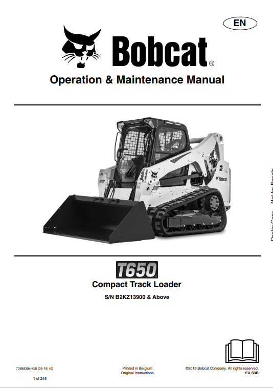 BOBCAT T650 COMPACT TRACK LOADER OPERATION AND MAINTENANCE MANUAL 7385830 PDF