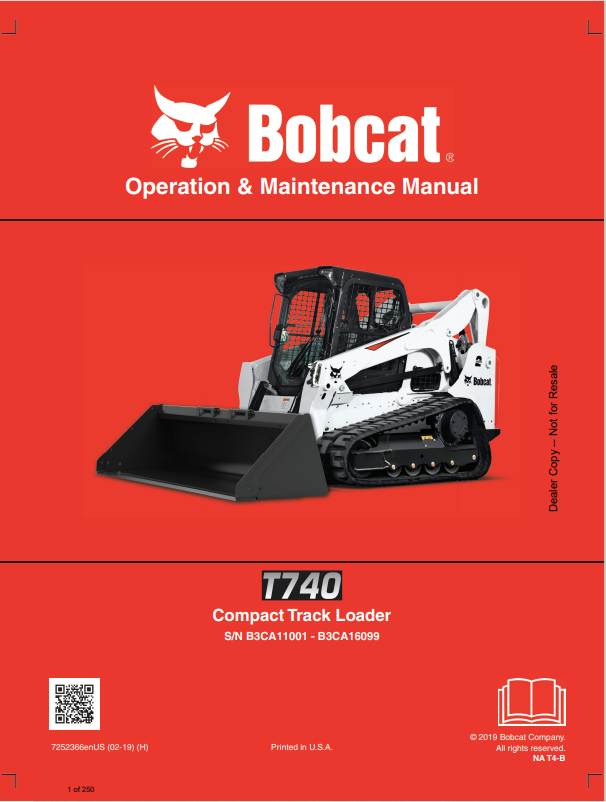 BOBCAT T740 COMPACT TRACK LOADER OPERATION AND MAINTENANCE MANUAL 7252366 PDF