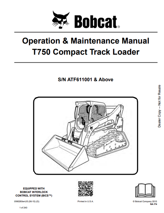 BOBCAT T750 COMPACT TRACK LOADER OPERATION AND MAINTENANCE MANUAL 6990260 PDF