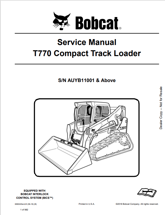 BOBCAT T770 COMPACT TRACK LOADER SERVICE MANUAL PDF