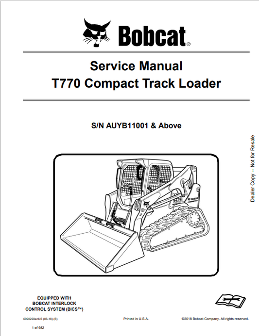 BOBCAT T770 COMPACT TRACK LOADER SERVICE MANUAL PDF
