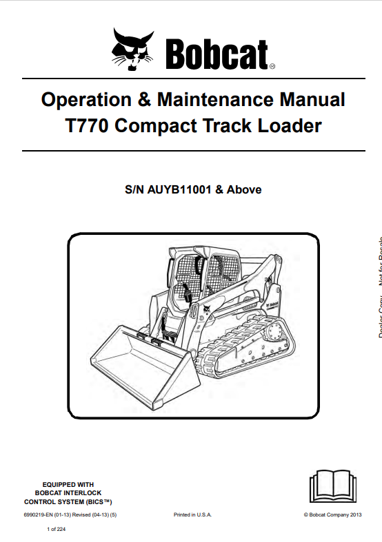 BOBCAT T770 COMPACT TRACK LOADER OPERATION AND MAINTENANCE MANUAL 6990219 PDF