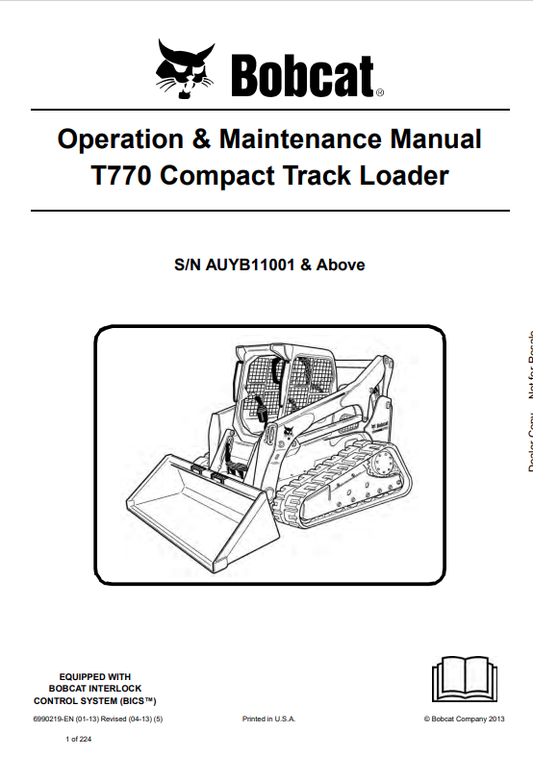 BOBCAT T770 COMPACT TRACK LOADER OPERATION AND MAINTENANCE MANUAL 6990219 PDF