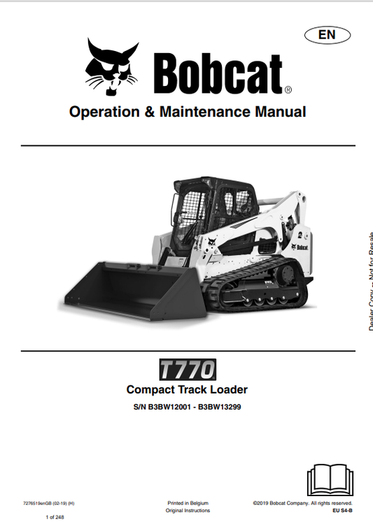 BOBCAT T770 COMPACT TRACK LOADER OPERATION AND MAINTENANCE MANUAL 7276519 PDF