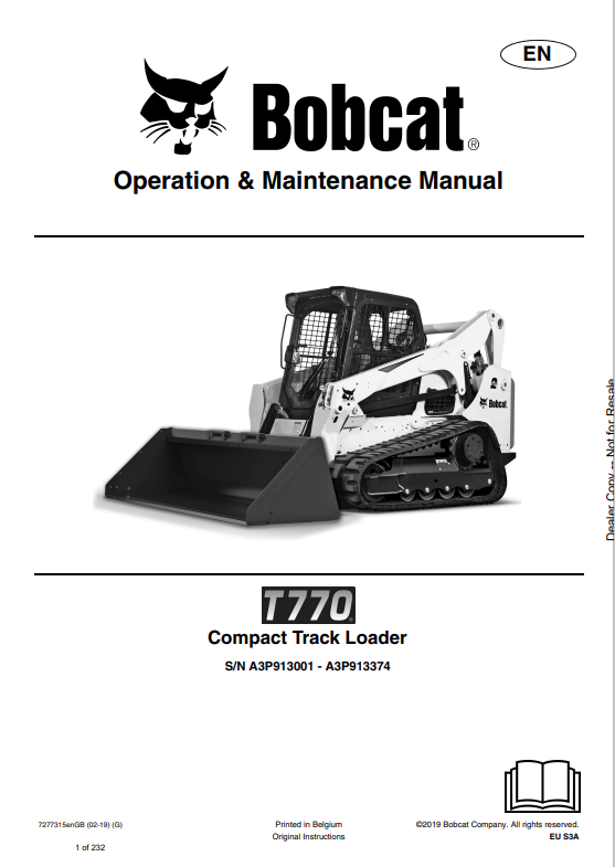 BOBCAT T770 COMPACT TRACK LOADER OPERATION AND MAINTENANCE MANUAL 7277315 PDF