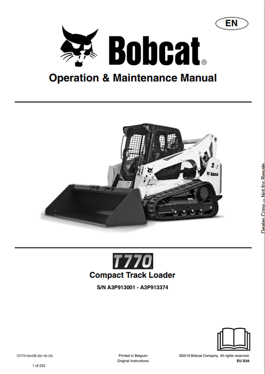 BOBCAT T770 COMPACT TRACK LOADER OPERATION AND MAINTENANCE MANUAL 7277315 PDF