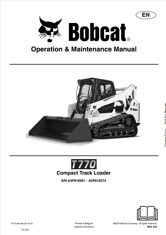 BOBCAT T770 COMPACT TRACK LOADER OPERATION AND MAINTENANCE MANUAL 7277316 PDF