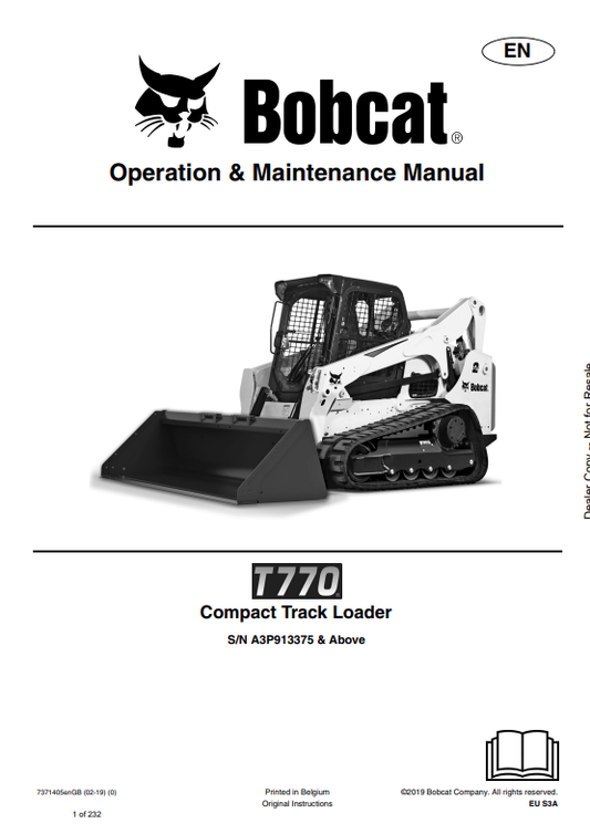 BOBCAT T770 COMPACT TRACK LOADER OPERATION AND MAINTENANCE MANUAL 7371405 PDF