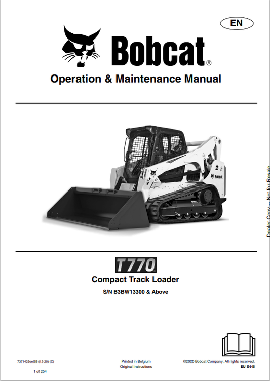 BOBCAT T770 COMPACT TRACK LOADER OPERATION AND MAINTENANCE MANUAL 7371423 PDF