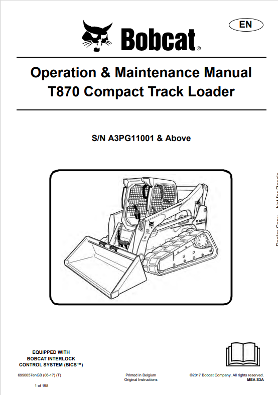 BOBCAT T870 COMPACT TRACK LOADER OPERATION AND MAINTENANCE MANUAL 6990057 PDF