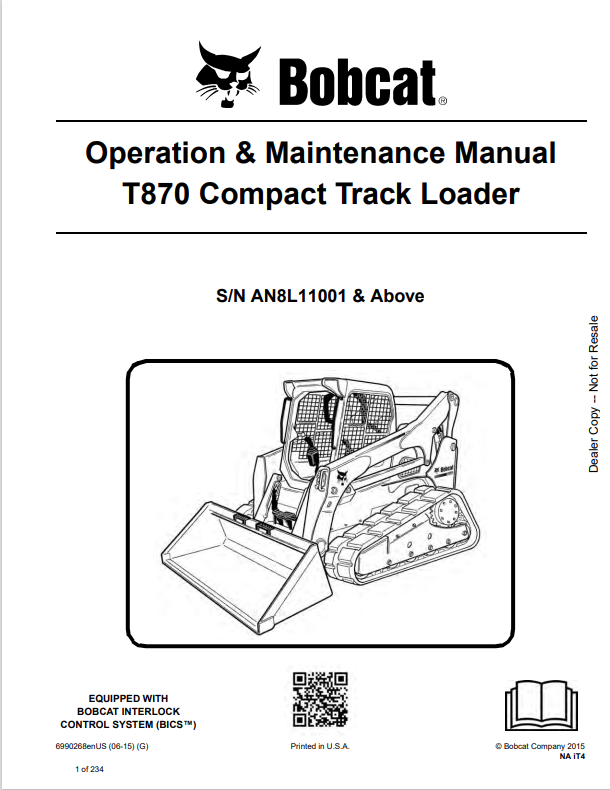 BOBCAT T870 COMPACT TRACK LOADER OPERATION AND MAINTENANCE MANUAL 6990268 PDF