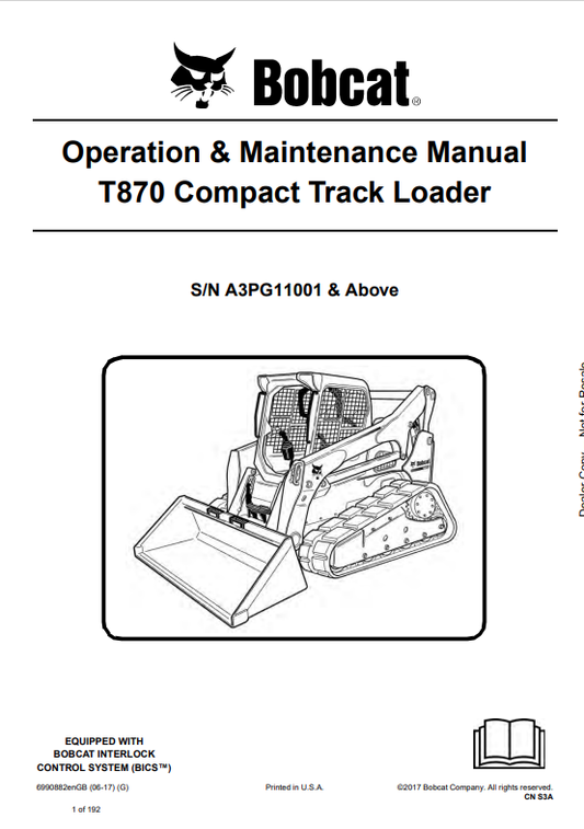 BOBCAT T870 COMPACT TRACK LOADER OPERATION AND MAINTENANCE MANUAL 6990882 PDF