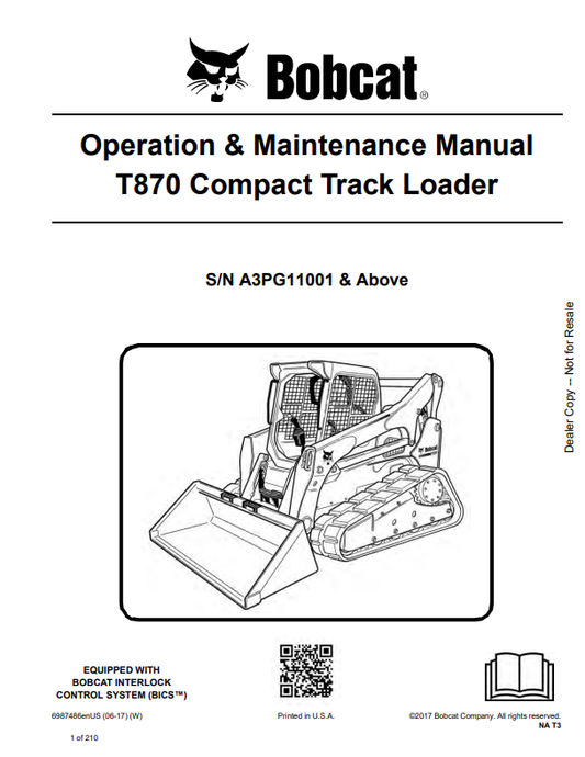 BOBCAT T870 COMPACT TRACK LOADER OPERATION AND MAINTENANCE MANUAL 7318705 PDF