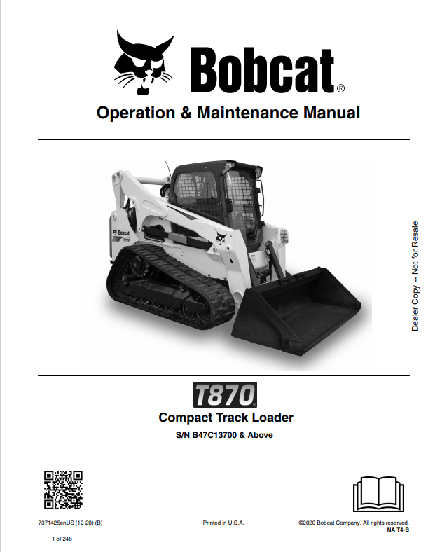 BOBCAT T870 COMPACT TRACK LOADER OPERATION AND MAINTENANCE MANUAL 7371425 PDF