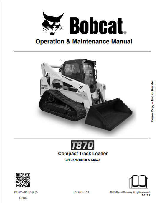 BOBCAT T870 COMPACT TRACK LOADER OPERATION AND MAINTENANCE MANUAL 7371425 PDF