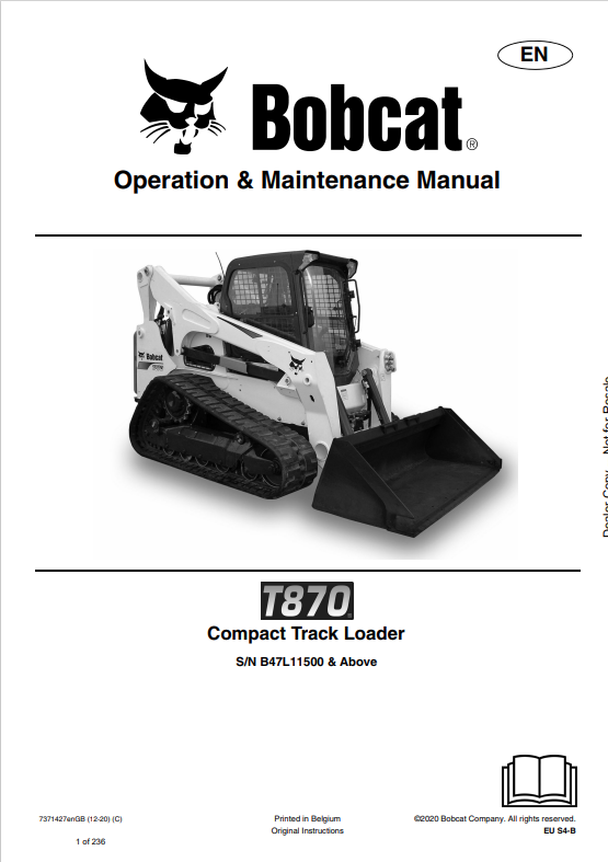 BOBCAT T870 COMPACT TRACK LOADER OPERATION AND MAINTENANCE MANUAL 7371427 PDF