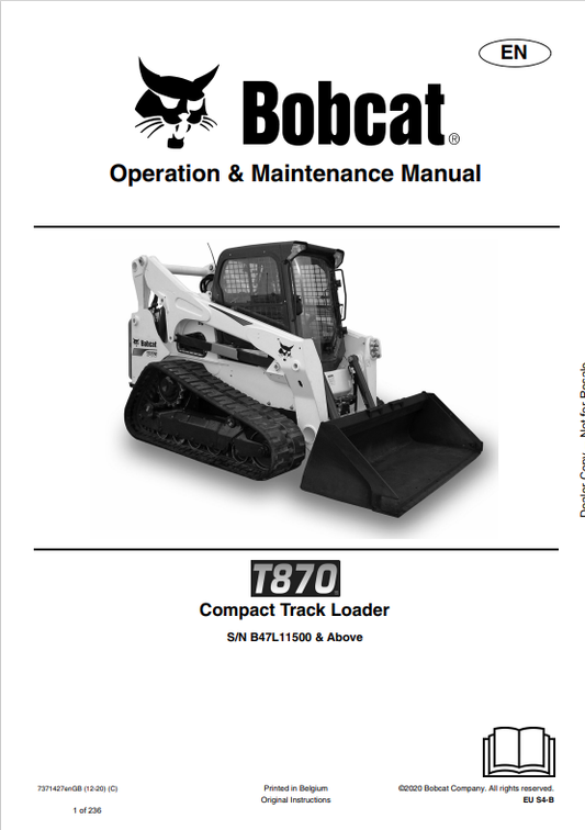 BOBCAT T870 COMPACT TRACK LOADER OPERATION AND MAINTENANCE MANUAL 7371427 PDF