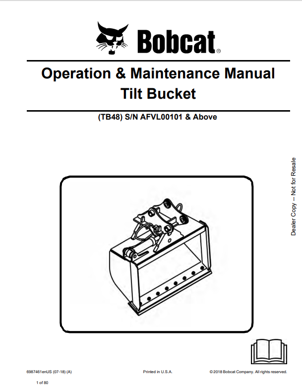 BOBCAT TB48 TILT BUCKET OPERATION AND MAINTENANCE MANUAL 6987461 PDF
