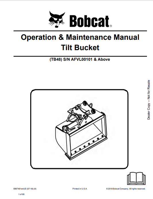 BOBCAT TB48 TILT BUCKET OPERATION AND MAINTENANCE MANUAL 6987461 PDF
