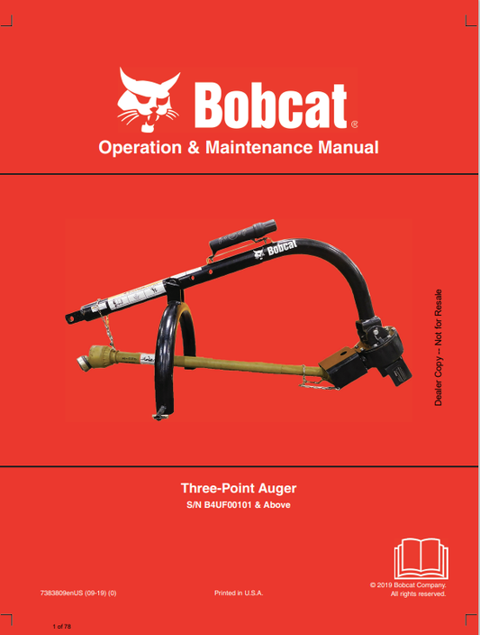 BOBCAT THREE-POINT AUGER OPERATION AND MAINTENANCE MANUAL 7383809 PDF