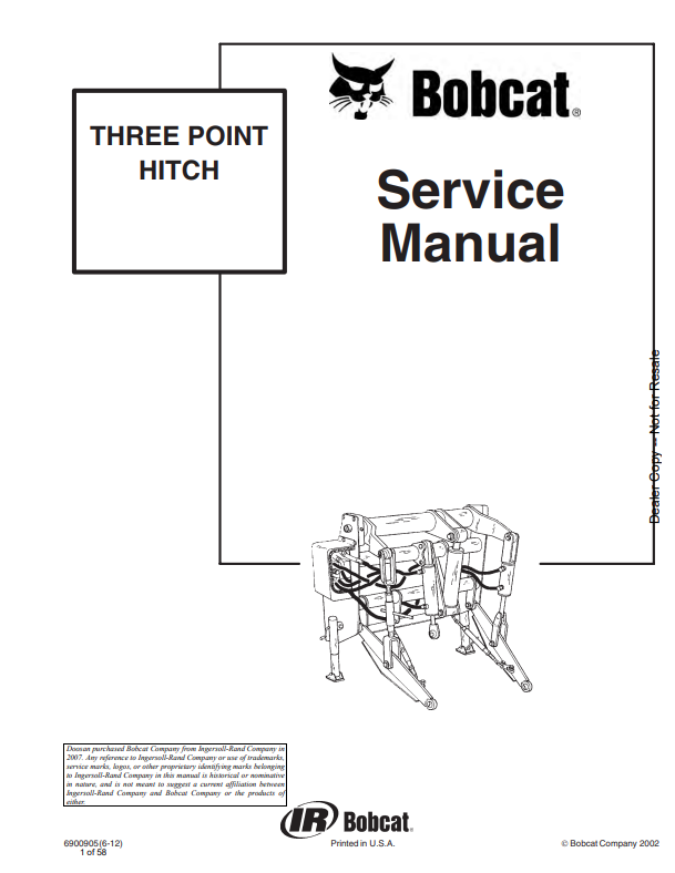 BOBCAT THREE-POINT HITCH SERVICE MANUAL 6900905 PDF
