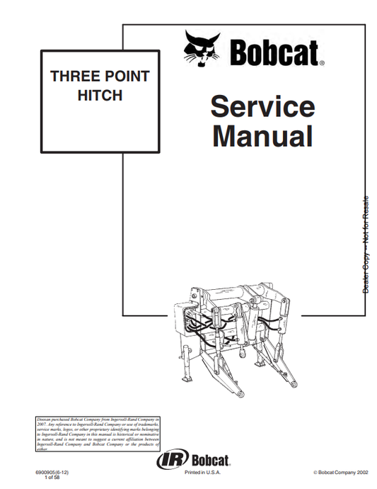BOBCAT THREE-POINT HITCH SERVICE MANUAL 6900905 PDF