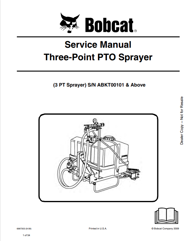 BOBCAT THREE-POINT PTO SPRAYER SERVICE MANUAL 6987353 PDF