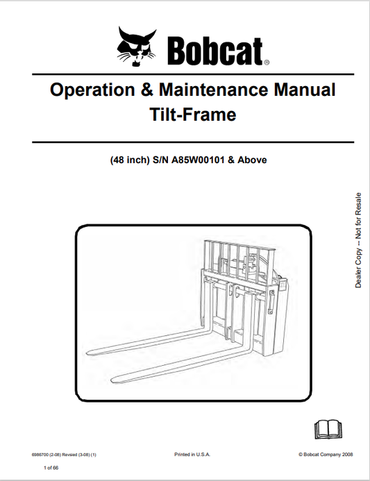BOBCAT TILT-FRAME OPERATION AND MAINTENANCE MANUAL 6986700 PDF
