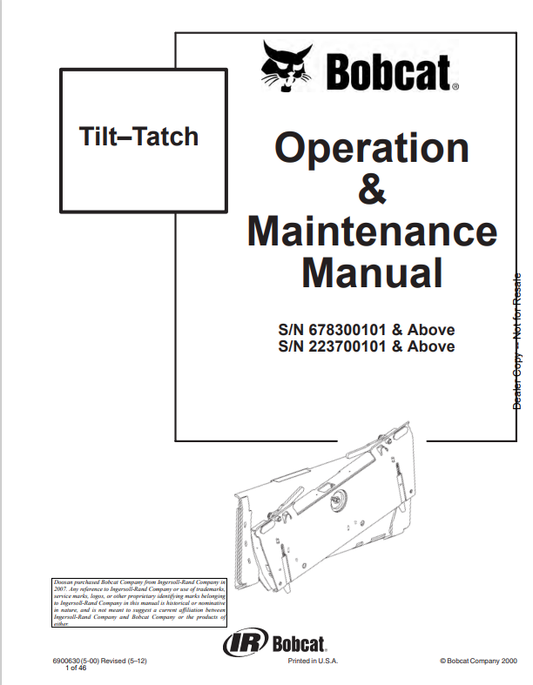 BOBCAT TILT-TATCH OPERATION AND MAINTENANCE MANUAL 6900630 PDF