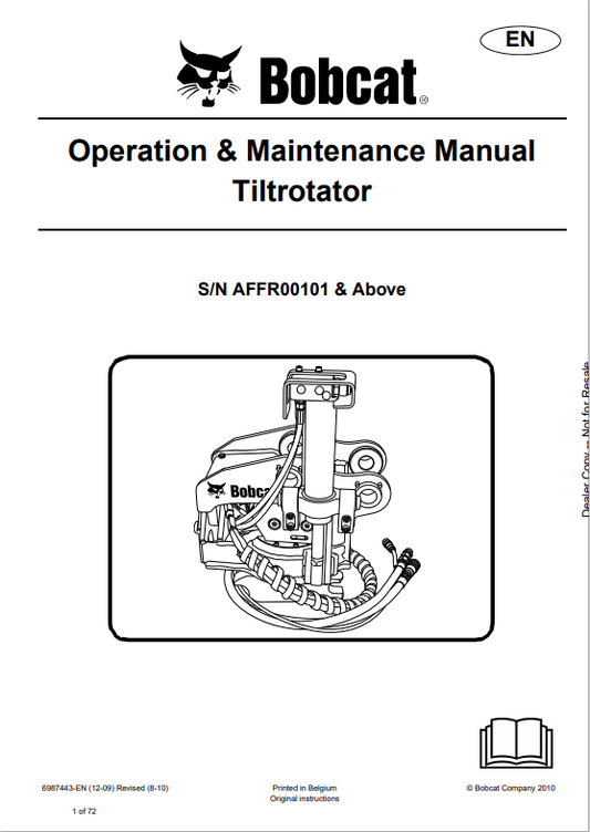 BOBCAT TILTROTATOR OPERATION AND MAINTENANCE MANUAL 6987443 PDF