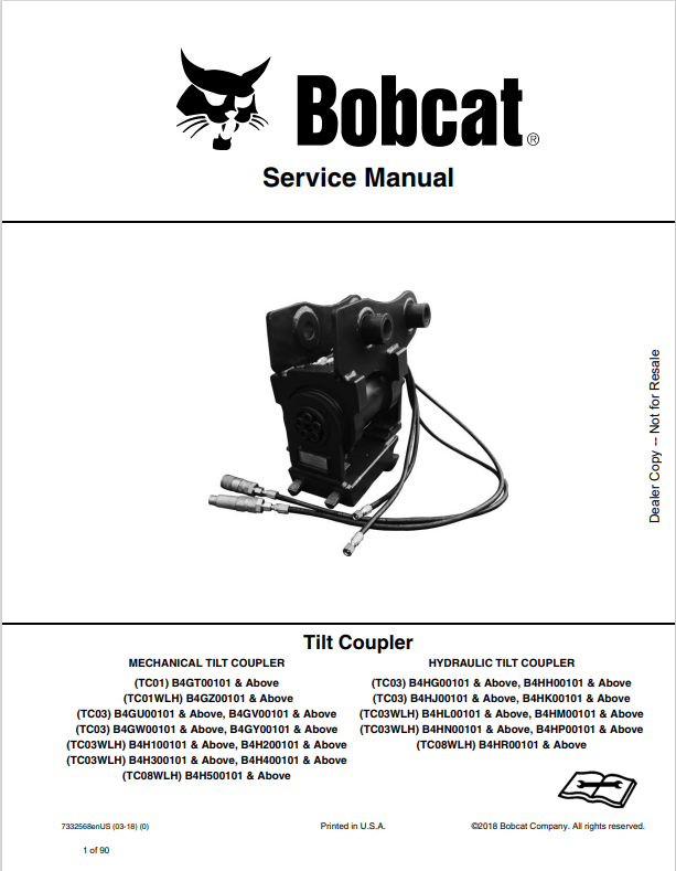 BOBCAT TILT COUPLER SERVICE MANUAL 7332568 PDF